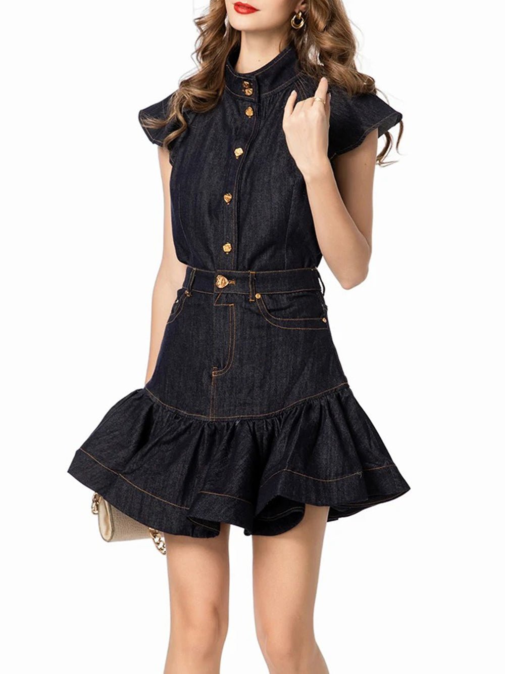 Ashley Buttoned Denim Top & Skirt Set