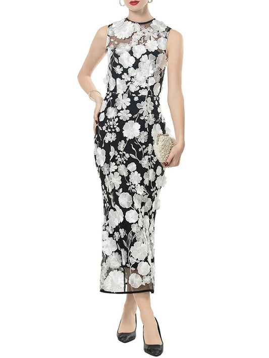 Athena Sleeveless Floral Mesh Maxi Dress