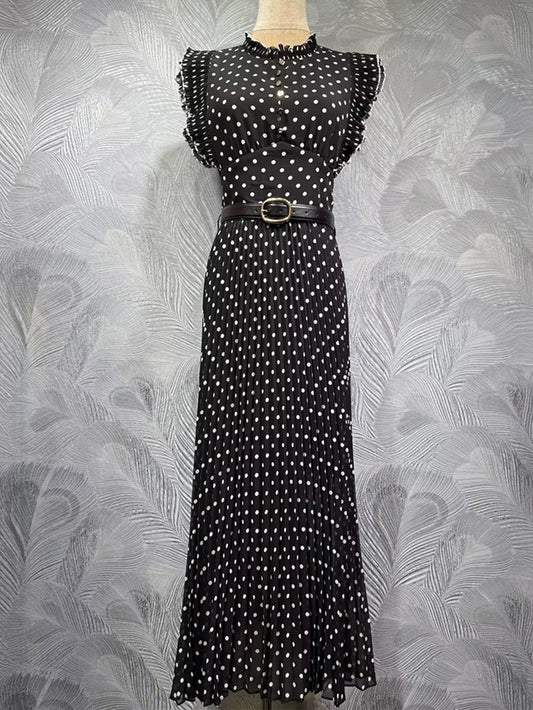 Audrey Polka Dot Pleated Midi Dress