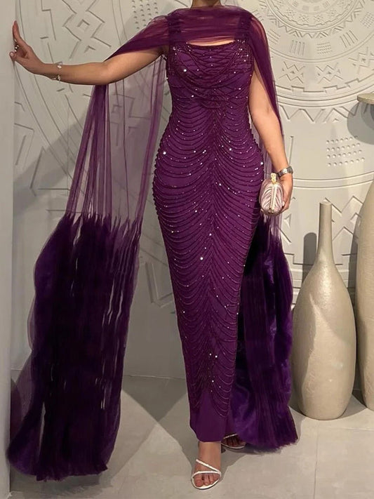 Aurelia Sequin Cape Sleeve Maxi Dress
