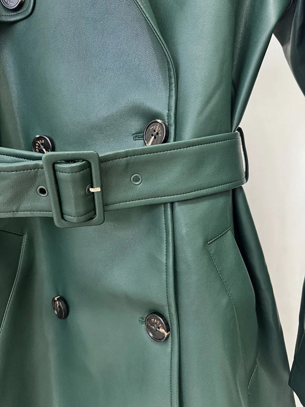 Ava Leather Double-Breasted Trench