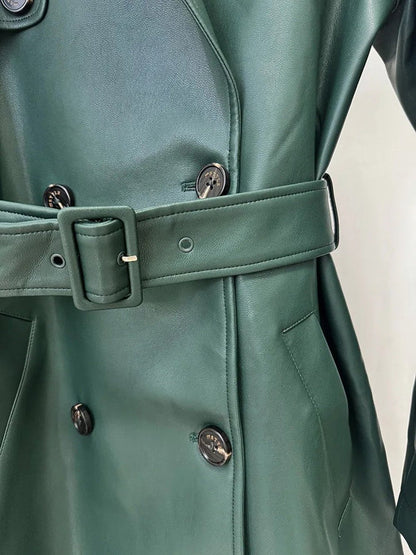 Ava Leather Double-Breasted Trench