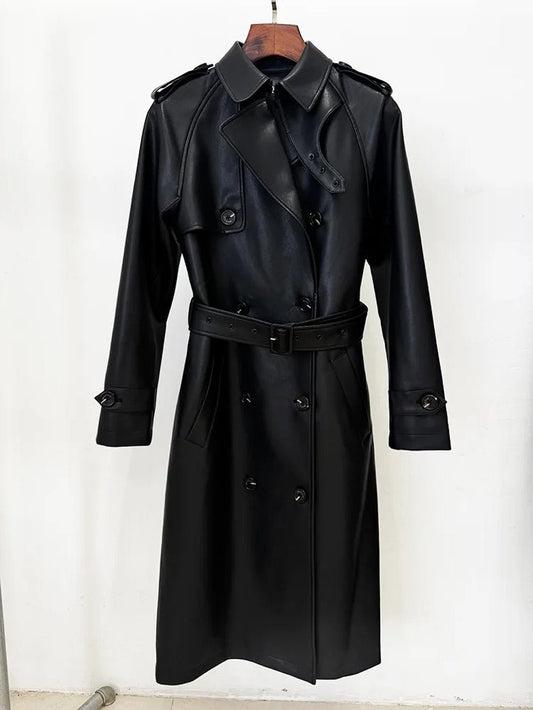 Ava Leather Double-Breasted Trench