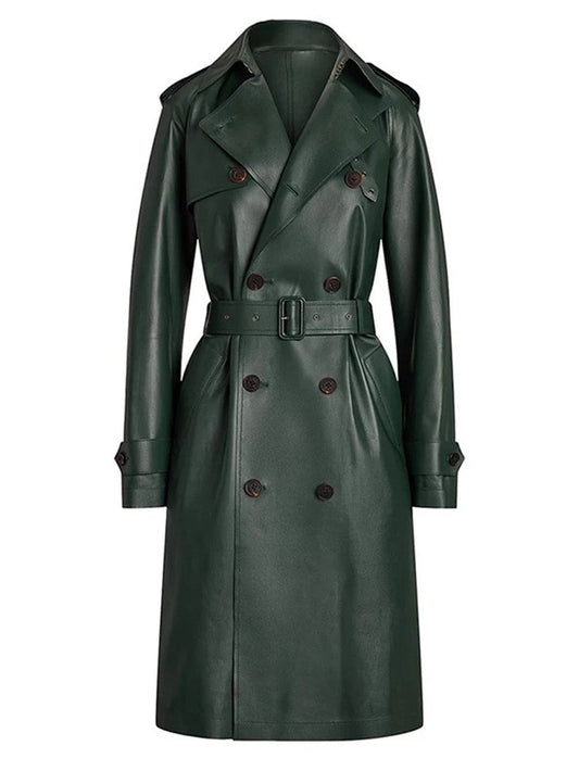 Ava Leather Double-Breasted Trench