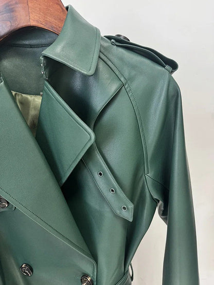 Ava Leather Double-Breasted Trench