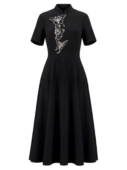 Beatrice Embroidered Mandarin Midi Dress