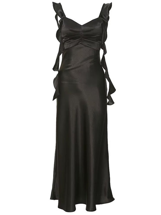 Beatrice Ruffle Satin Midi Dress