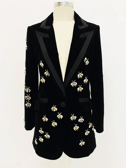 Bianca Embellished Velvet Longline Blazer