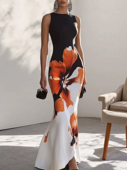 Bianca Poppy Column Maxi Dress