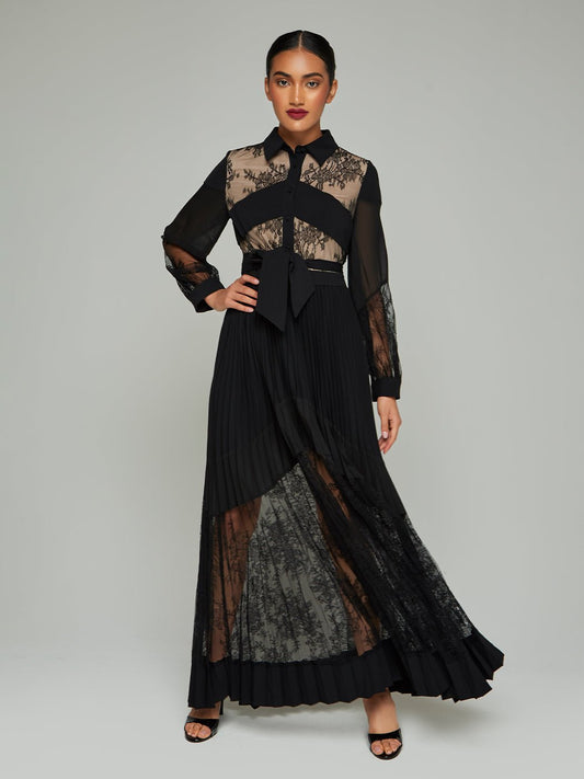 Briar Lapel Floral Lace Maxi Dress