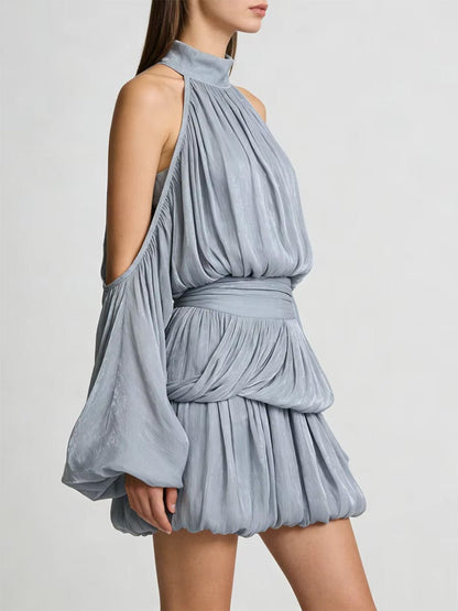 Celeste Draped Halter Bubble Mini Dress