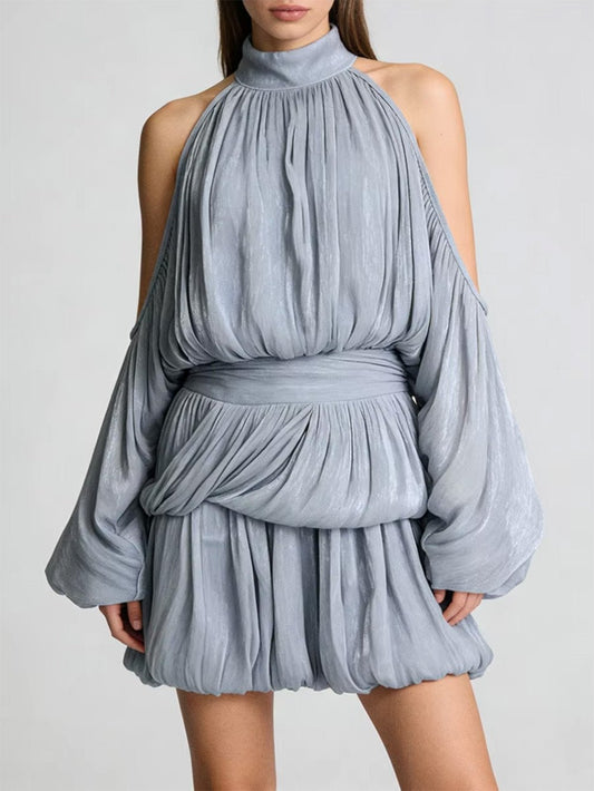 Celeste Draped Halter Bubble Mini Dress