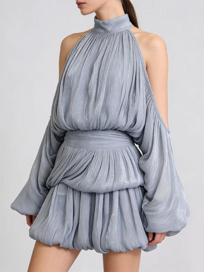 Celeste Draped Halter Bubble Mini Dress