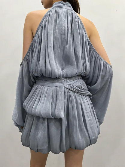 Celeste Draped Halter Bubble Mini Dress
