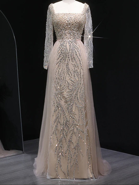 Celeste Pearl Sequin Evening Gown