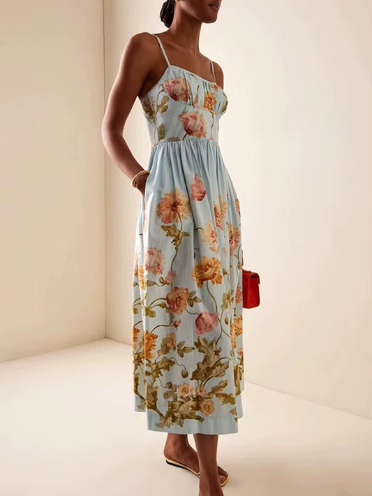 Celine Floral Strap Midi Dress