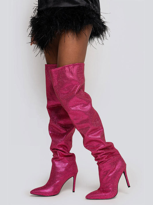 Cheryl Slouchy Stone High Heel Thigh Boots