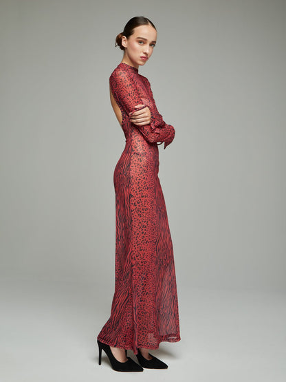 Ciana Backless Leopard Maxi Dress