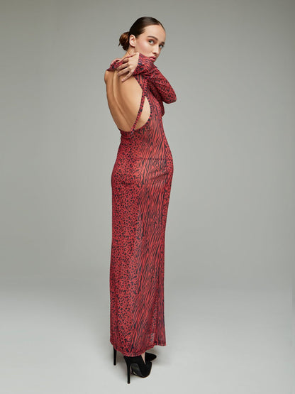 Ciana Backless Leopard Maxi Dress