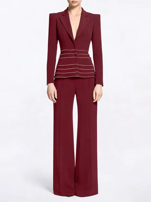 Colette Embellished Blazer Set In Red