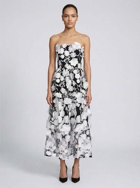 Dahlia Monochrome Floral Midi Dress