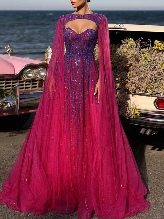 Danaya Crystal Cape Sweetheart Gown
