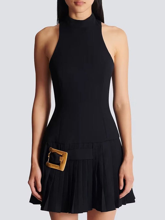 Daphne Pleated Buckle Mini Dress