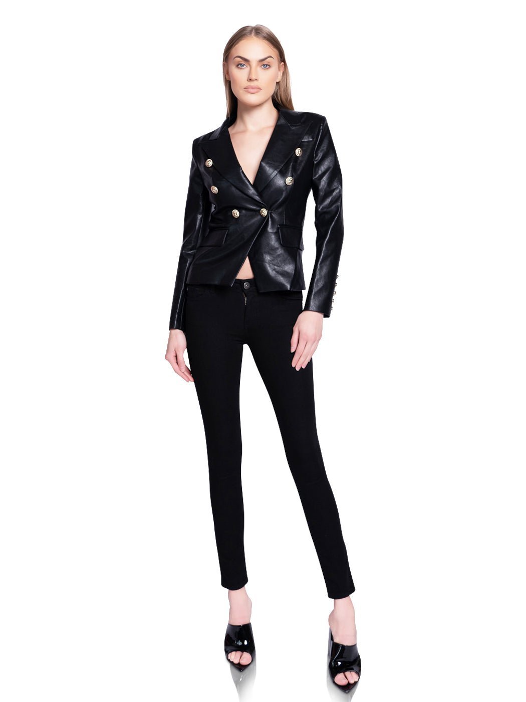 Double-Breasted Leather Blazer