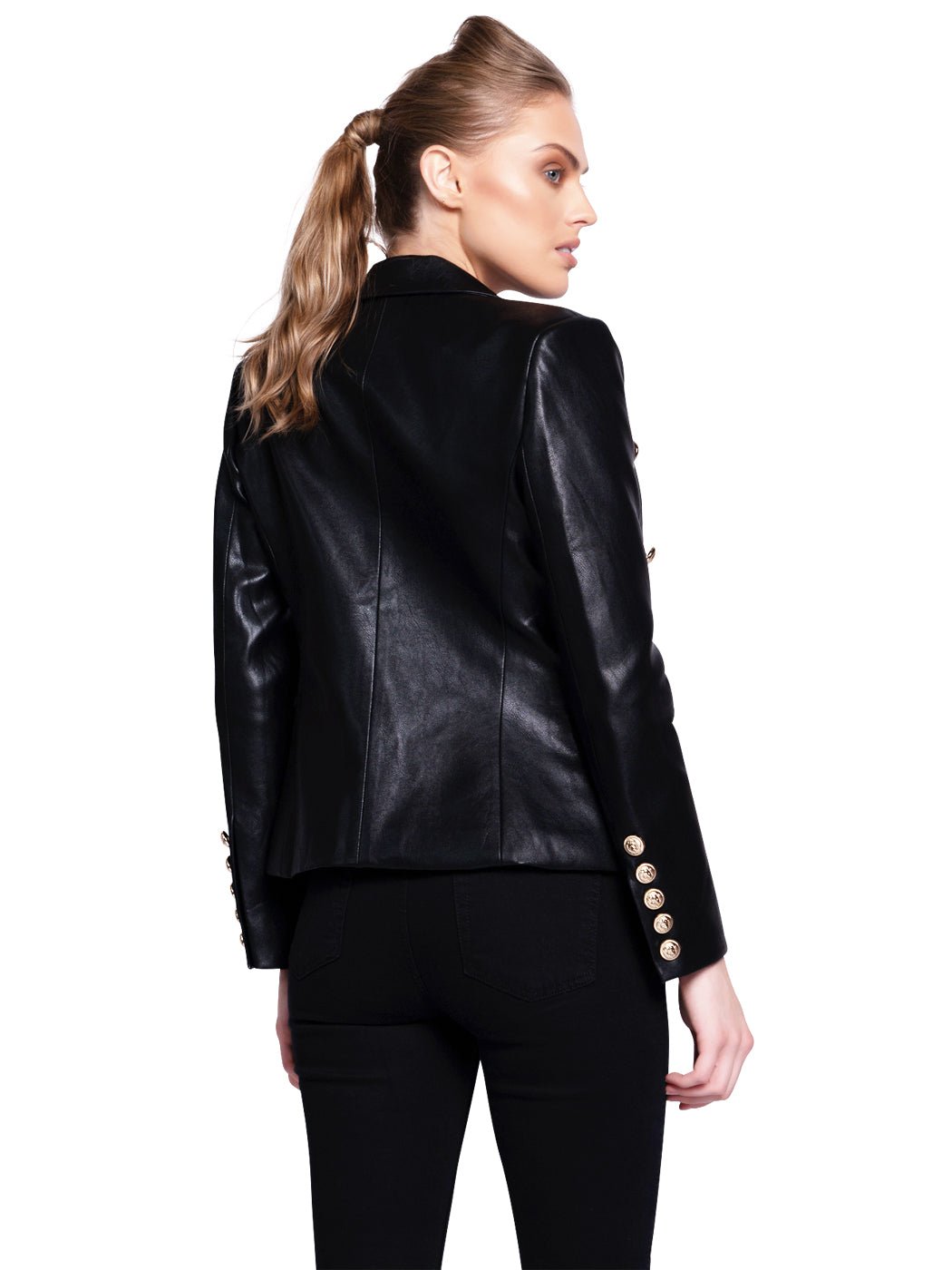 Double-Breasted Leather Blazer