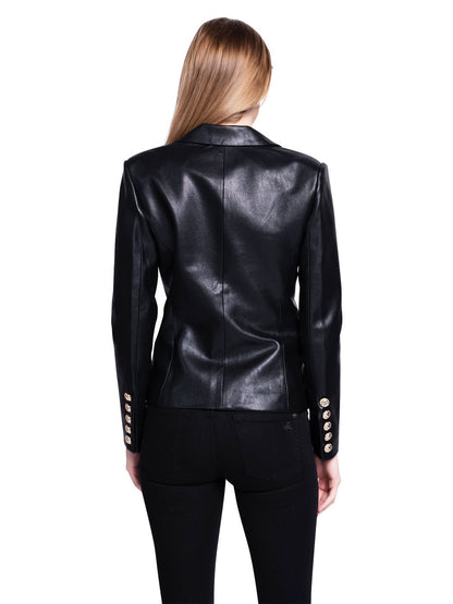 Double-Breasted Leather Blazer