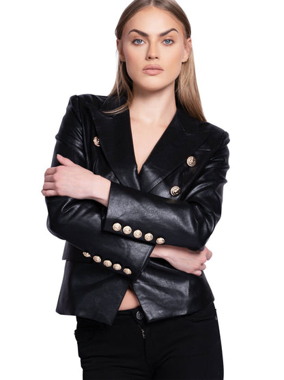 Double-Breasted Leather Blazer