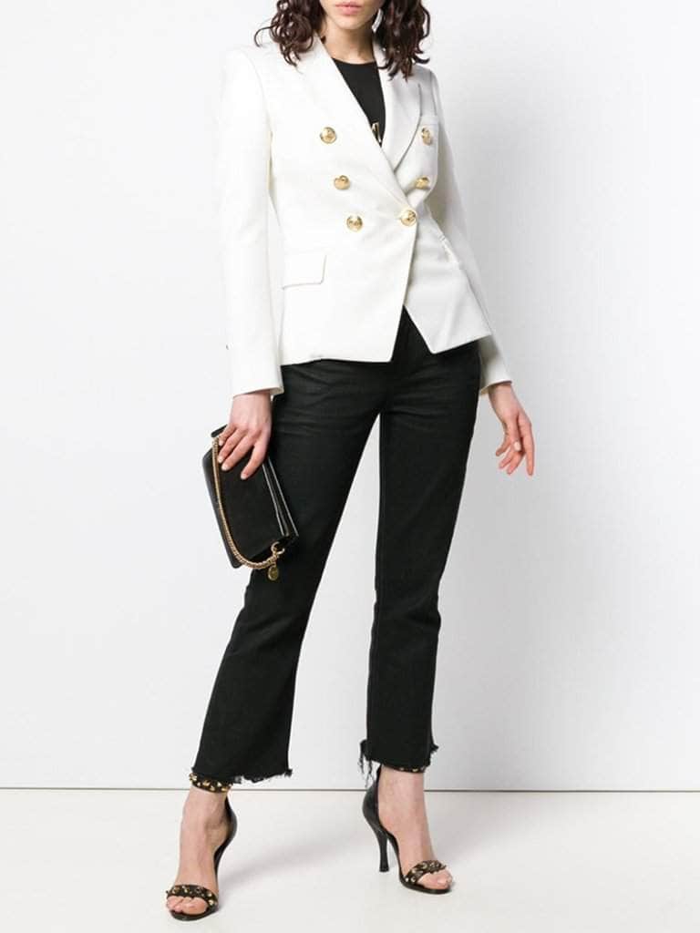 Double-Breasted White Blazer
