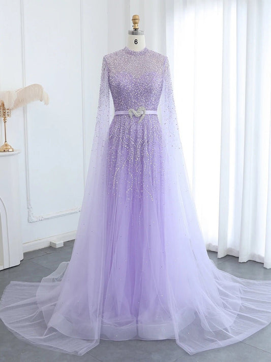 Elara Beaded Cape Evening Gown