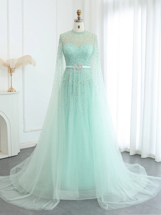 Elara Beaded Cape Evening Gown