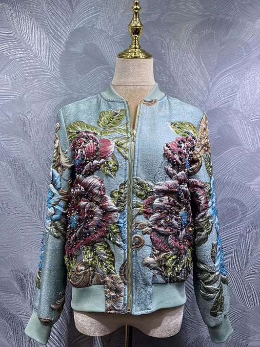 Elara Embroidered Floral Bomber Jacket | Cora Bellune - image 1