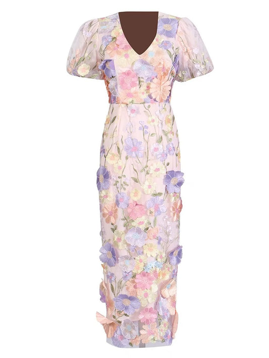 Elena Floral Applique Midi Dress