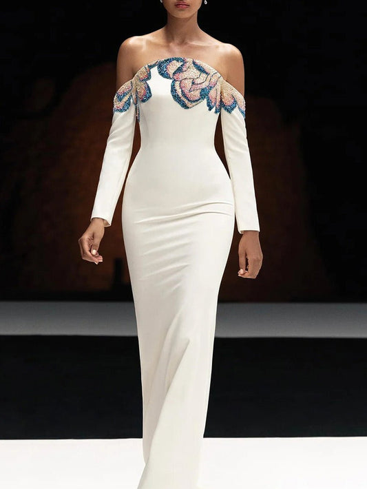 Elise Beaded Off-Shoulder Gown