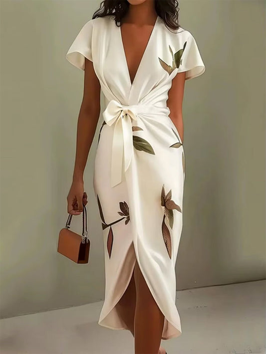 Elise Botanical Wrap Midi Dress