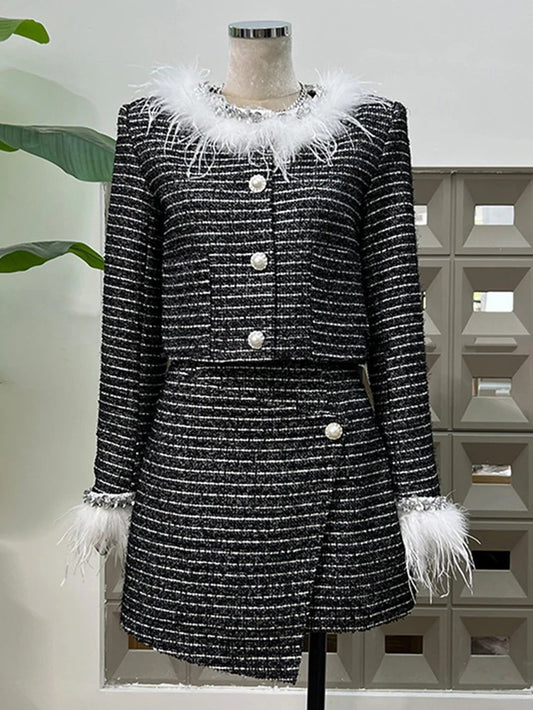 Eva Feather Trim Tweed Set