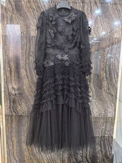 Eva Ruffled Mesh Midi Dress