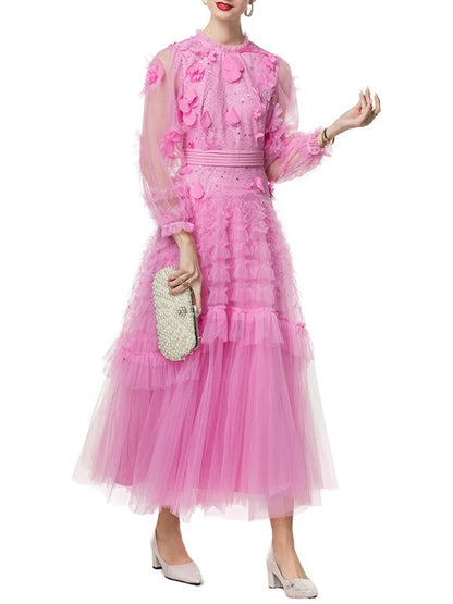 Eva Ruffled Mesh Midi Dress