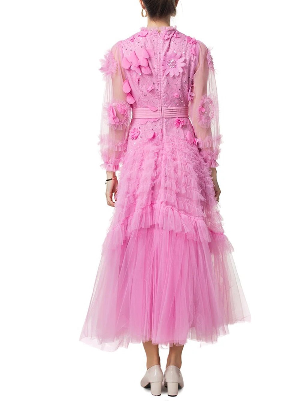 Eva Ruffled Mesh Midi Dress