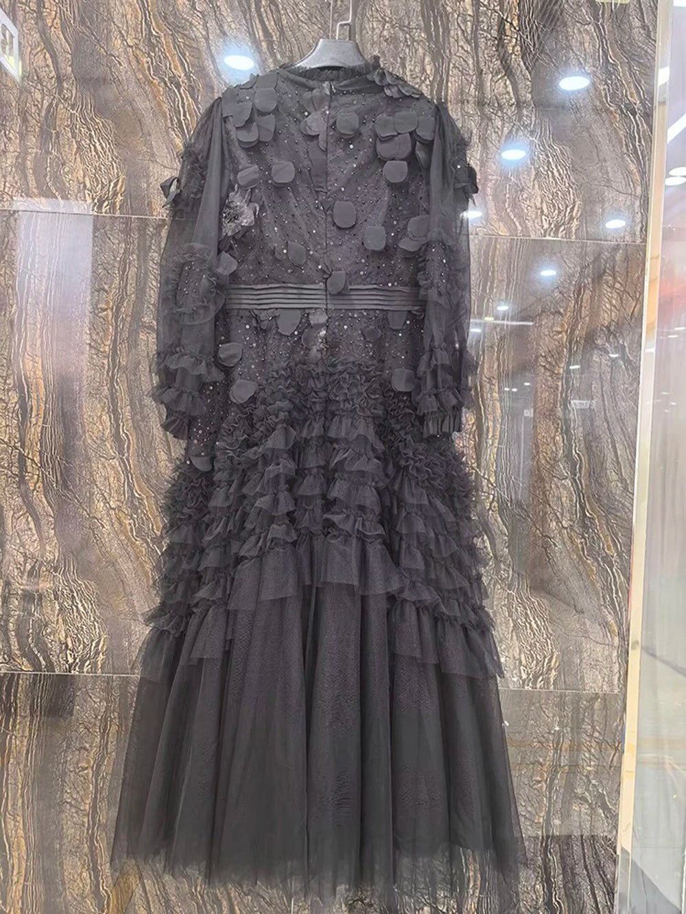 Eva Ruffled Mesh Midi Dress