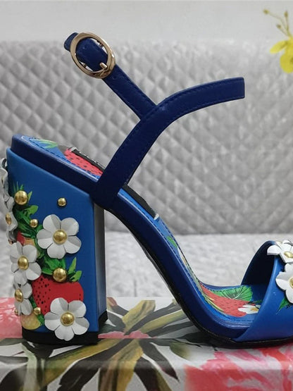 Feven Strawberry Ankle Strap Toe Heel