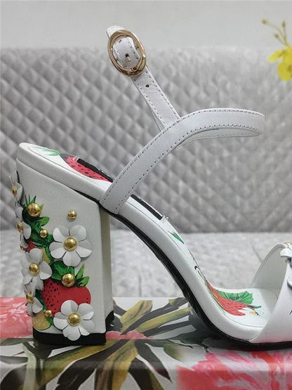 Feven Strawberry Ankle Strap Toe Heel
