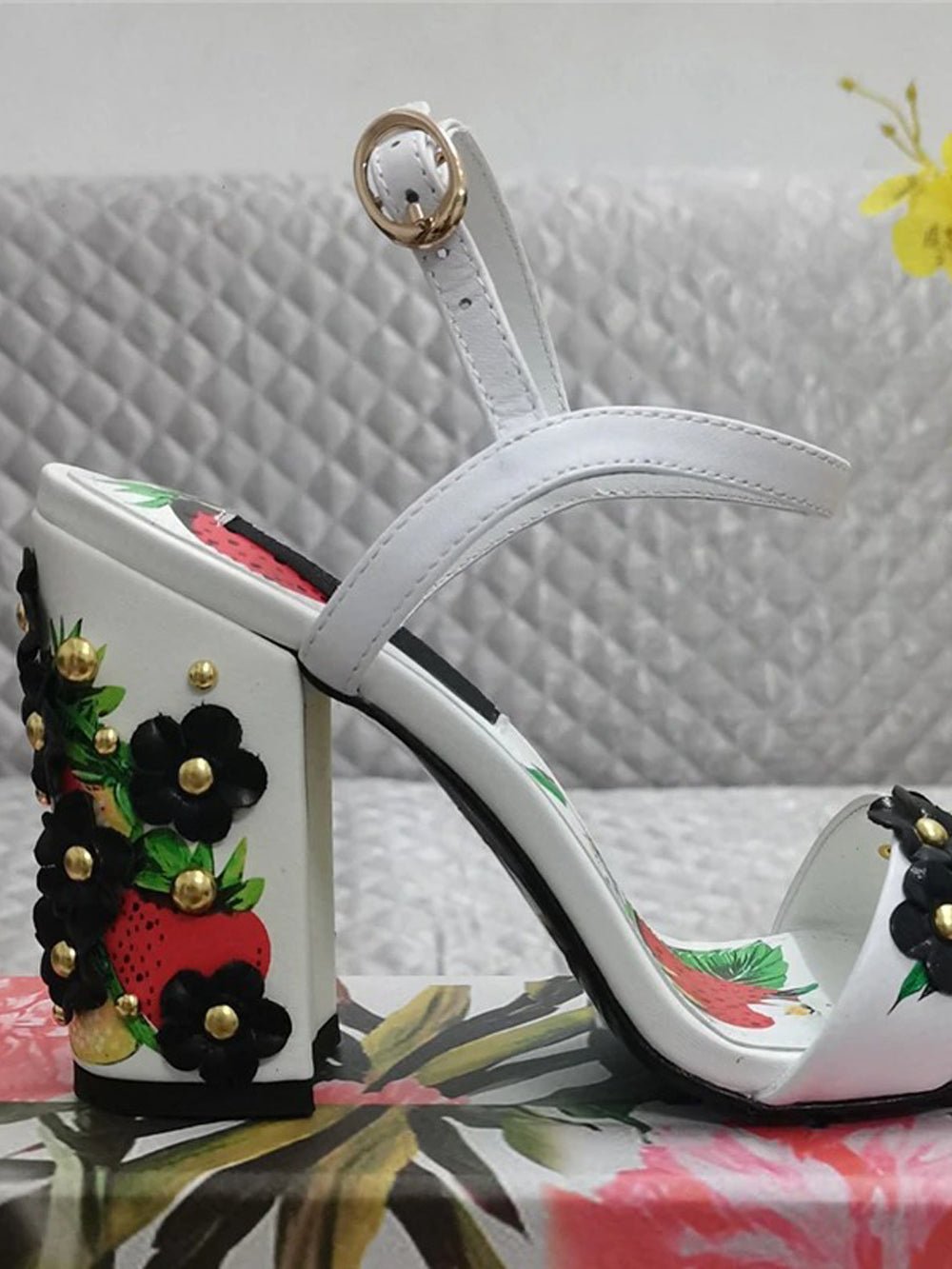Feven Strawberry Ankle Strap Toe Heel