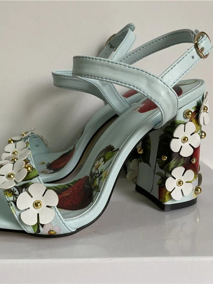 Feven Strawberry Ankle Strap Toe Heel