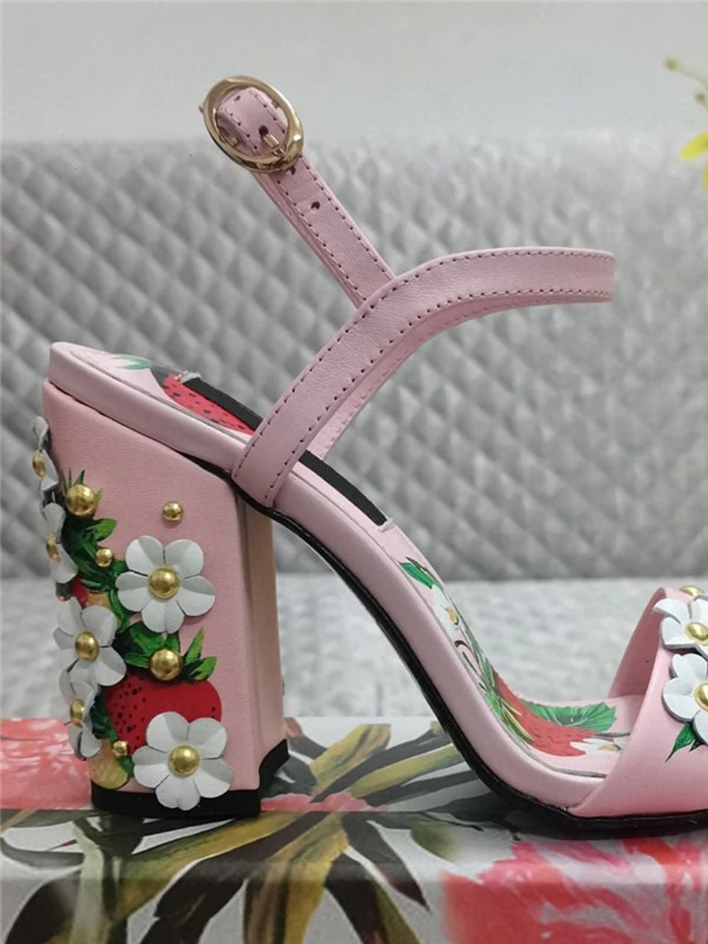 Feven Strawberry Ankle Strap Toe Heel