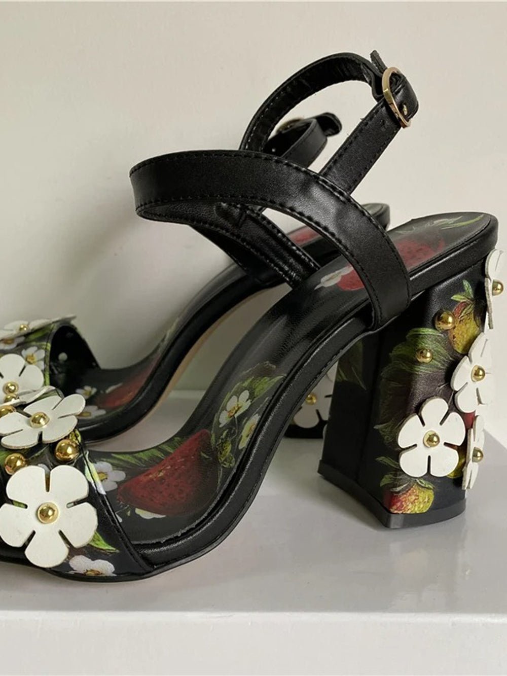 Feven Strawberry Ankle Strap Toe Heel