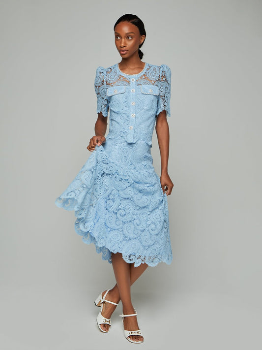 Gemima Paisley Lace Top & Midi Skirt Set